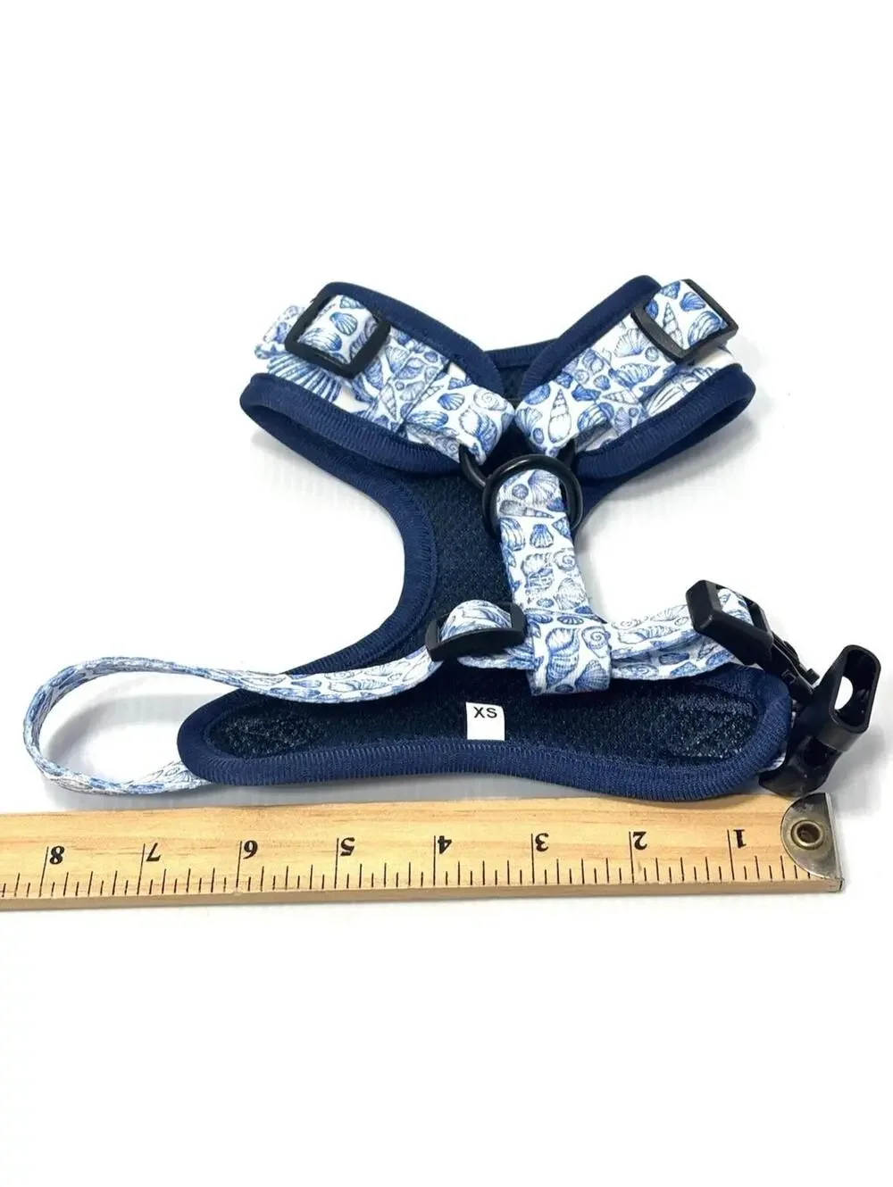 Pet Dog Harness XS - Blue & White Sea Shell Print - Mesh Padded ,Adjustable -NEW